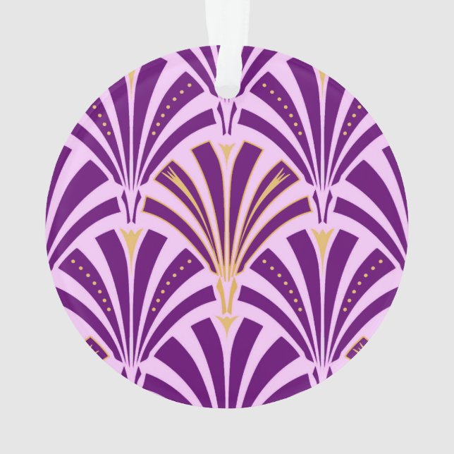 Ornamento padrão de leque Art Deco - roxo e orquídea (Verso)