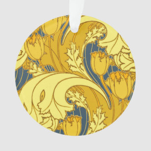 Ornamento Padrão de Trabalho de arte Dourado Azul Tulip de 