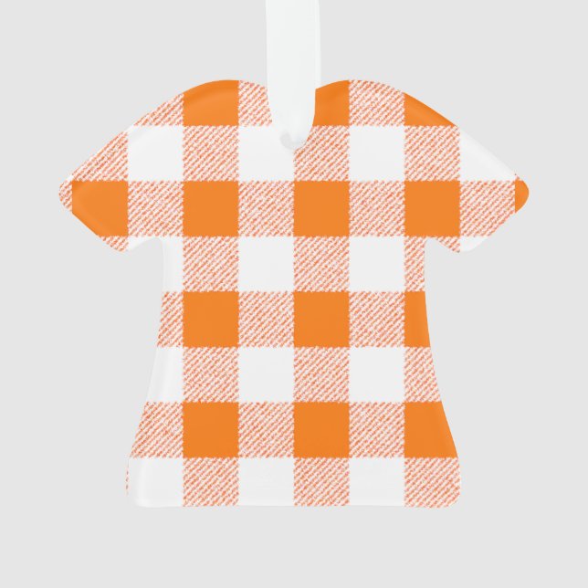 Ornamento Padrão de Verificação de Gingham Laranja (Verso)