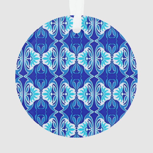 Ornamento Padrão de wallpaper Art Deco - azul de cobalto e b (Verso)