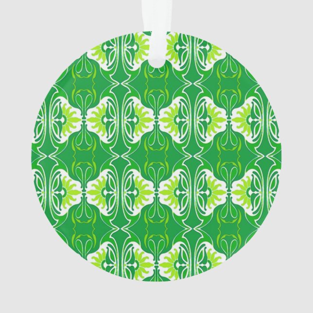 Ornamento Padrão de wallpaper Art Deco - verde e branco (Verso)