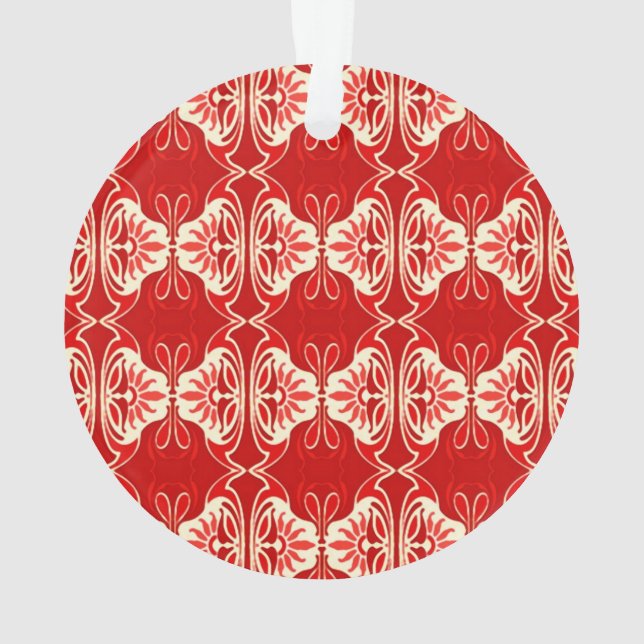 Ornamento Padrão de wallpaper Art Deco - vermelho e branco (Verso)