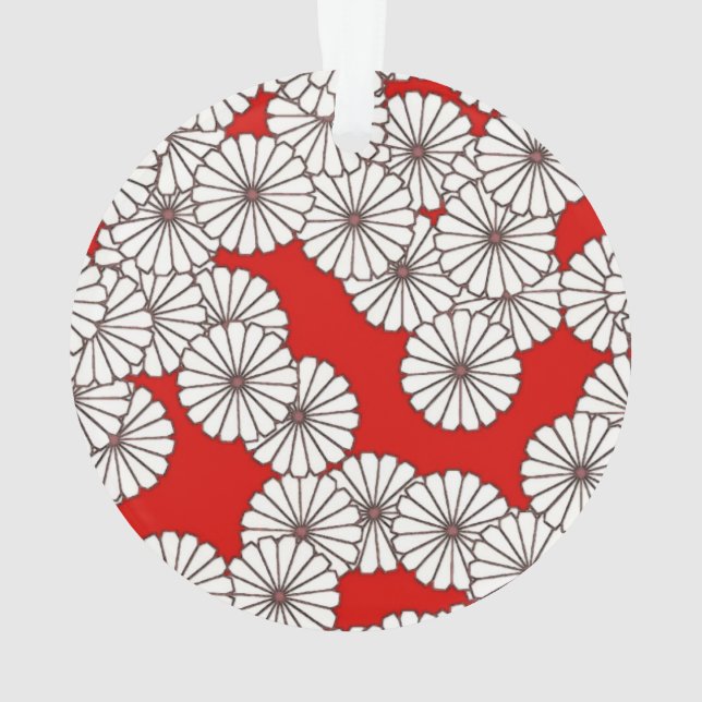 Ornamento Padrão floral Art Deco - branco em vermelho (Verso)