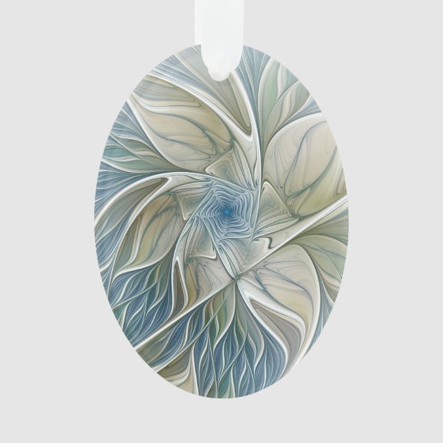Ornamento Padrão Floral Sonho Abstrato Caqui Azul Fractal (Frente)