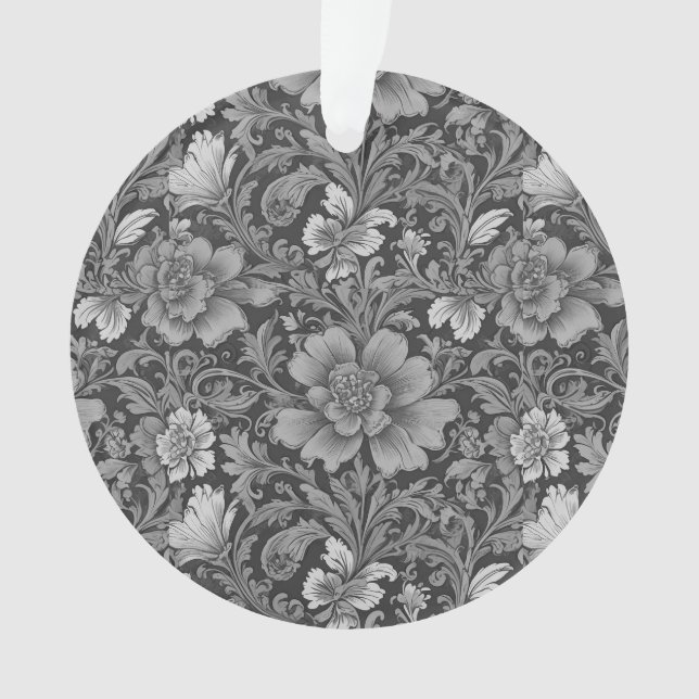 Ornamento Padrão Floral Vintage Monocromático (Frente)