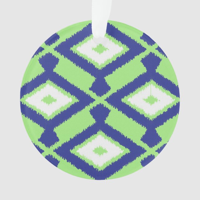 Ornamento Padrão Ikat - Verde, Azul Indigo e Branco (Frente)
