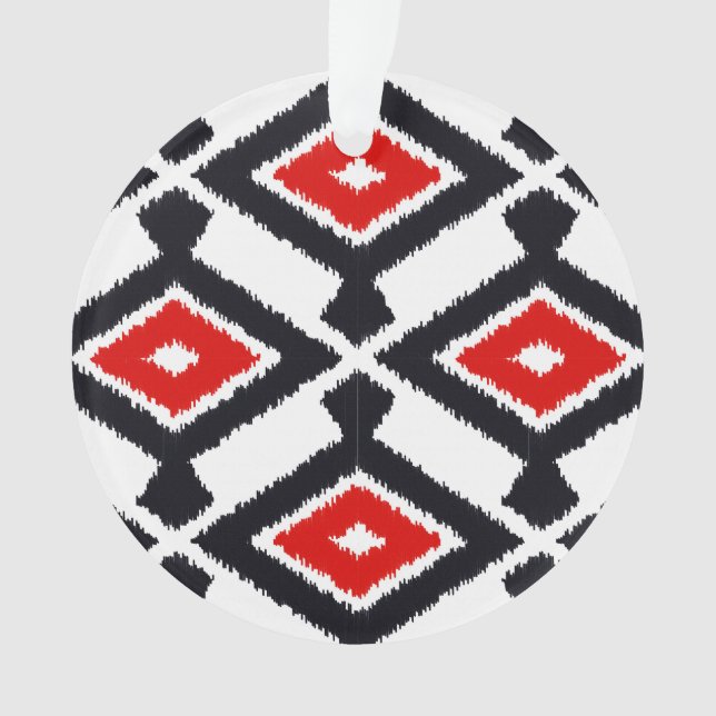 Ornamento Padrão Ikat - Vermelho escuro, preto e branco (Frente)