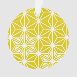 Ornamento Padrão japonês Asanoha - mostarda dourado e branco