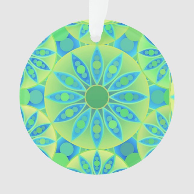 Ornamento Padrão Mandala, turquesa, azul, verde limão (Frente)