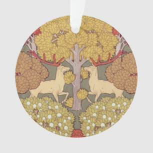 Ornamento Padrão Verde Sage Floresta de Veado Stag Vintage