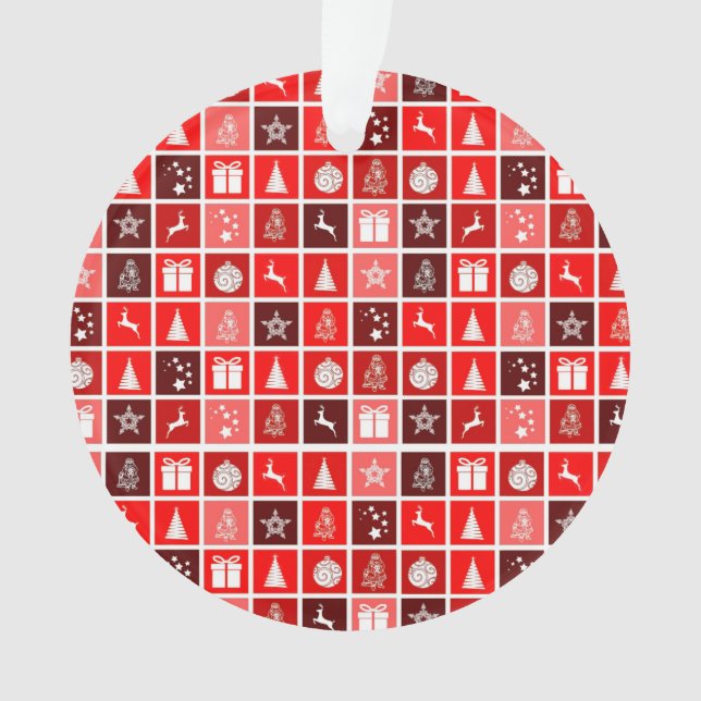 Ornamento Padrão Vermelho de Férias de Natal (Frente)