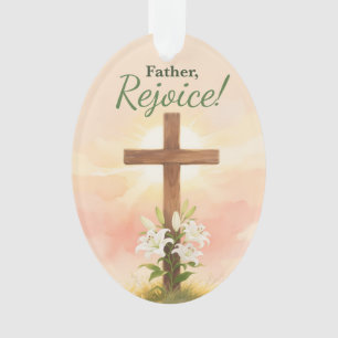 Ornamento Padre Páscoa Alegrai-vos Cruz e Lírios Religioso