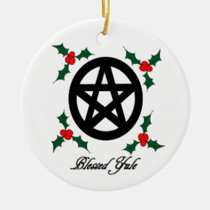 Ornamento pagão de Yule com Pentacle e visco