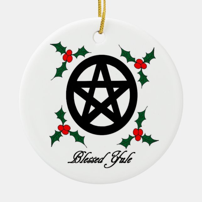 Ornamento pagão de Yule com Pentacle e visco (Frente)