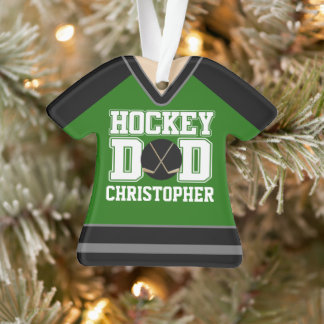 Ornamento Pai de Hockey Personalizado Preto/Verde Jersey