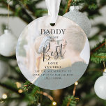 Ornamento 'PAI' moderno 2 Nomes de Foto e Cotação de Natal<br><div class="desc">Deixe o pai saber o quanto ele significa para você com este Enfeites de natal de fotos, maravilhosamente projetado. Apresentando 2 de suas fotos favoritas, uma camada branca, o texto 'Pai você é o melhor', nome/s e uma citação doce. Todo texto é facilmente personalizado usando o modelo fornecido. Mantenha o...</div>