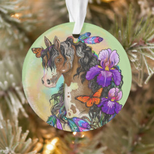 Ornamento Paint Horse Mustang com Íris e borboletas