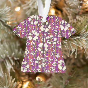 Ornamento Palaka Pareau Hawaiian Check Hibiscus Aloha Shirt