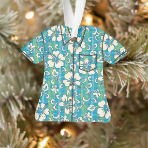 Ornamento Palaka Pareau Hawaiian Check Hibiscus Aloha Shirt