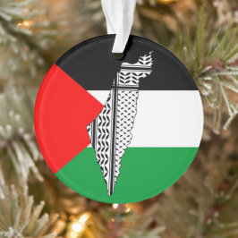 Ornamento Palestina - Bandeira e Mapa com Padrão Keffiyeg