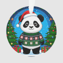 Panda Fofa de Suéter de Natal Usa Chapéu de Papai