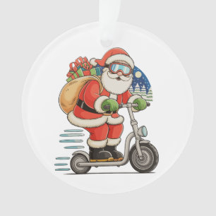 Ornamento Papai Noel Andando de Scooter Natal Família Combin
