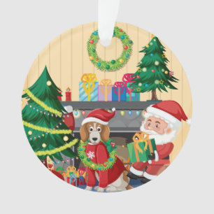 Ornamento Papai Noel & Cachorro junto à Lareira – Natal Acon