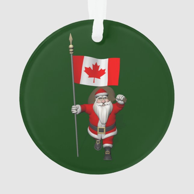 Ornamento Papai Noel Com Estandarte Do Canadá (Verso)
