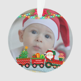 Ornamento Papai Noel em trem com presentes e árvore de Natal