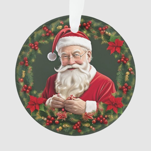 Ornamento Papai Noel em uma Grinalda Festiva (Frente)