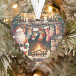 Ornamento Papai Noel junto à Lareira Meias de Natal