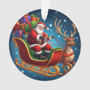 Ornamento Papai Noel montado em trenó de rena
