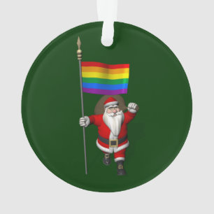 Ornamento Papai Noel orgulhoso com bandeira do arco-íris