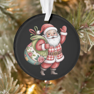 Ornamento Papai Noel Remendado Natal Retro Alegre e Brilhant