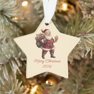 Ornamento Papai Noel Vintage com Saco de Brinquedos e Doce D