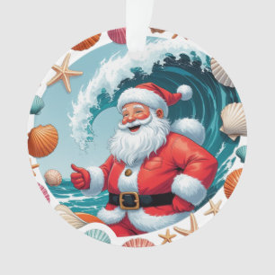 Ornamento Papais noeis de surfe Seashell Wave acrílico de Na