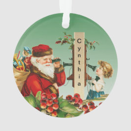 Ornamento Papais noeis e Menina no Telefone com Nome