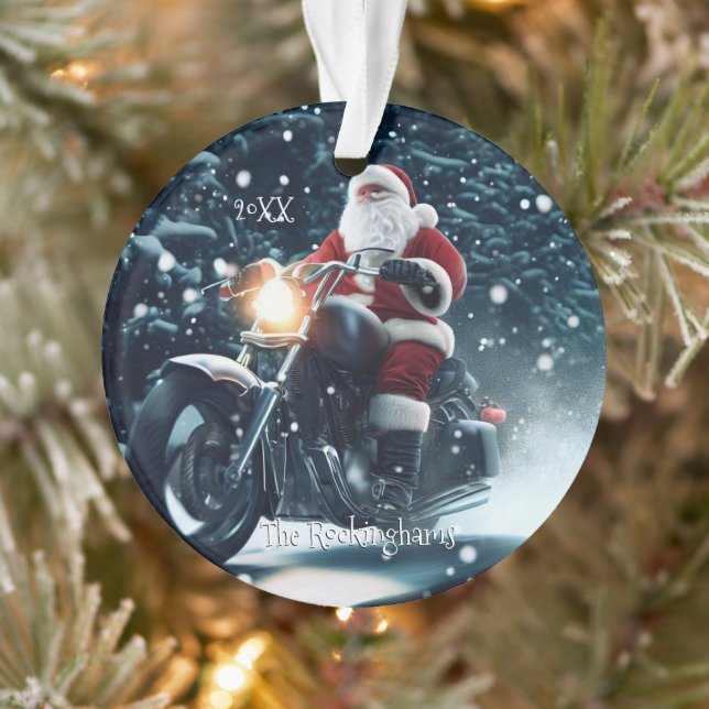 Ornamento Papais noeis em motocicleta na neve (Árvore)