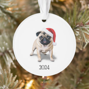 Ornamento Papais noeis Personalizados Pug Ornament Acrílico