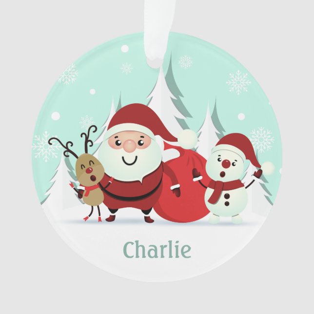 Ornamento Papais noeis, Reindeer & Snowman personalização de (Frente)