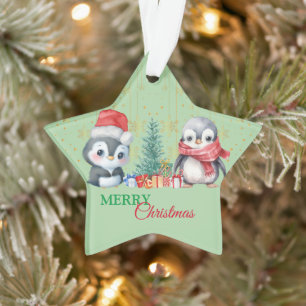 Ornamento Papais noeis Vermelhos Pinguins Feliz Festa de Nat