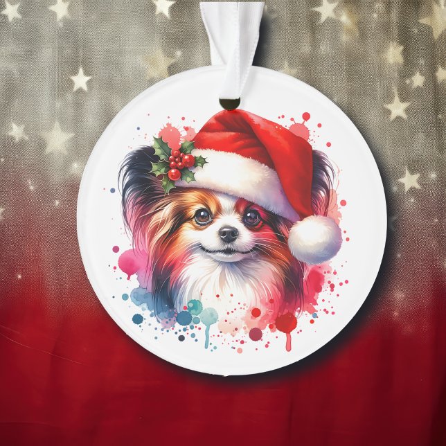 Ornamento Papillon Dog Personalizado no Natal de Santa Hat (Criador carregado)