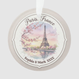 Ornamento Par de Namorados Personalizado Paris e Flor de Cer