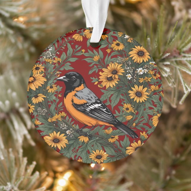 Ornamento Pássaro Baltimore Oriole e Flores Black Eyed Susan (Árvore)
