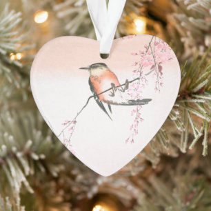 Ornamento Pássaro na Cereja de Limpeza - Shidarezakura em ko