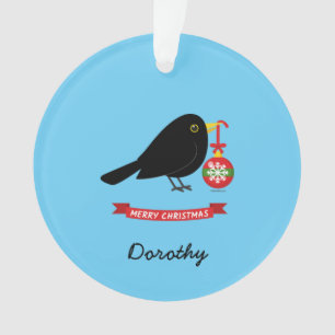 Ornamento Pássaro Negro Bonito Com Nome Personalizado De Bol