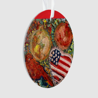 Ornamento Pássaro Vermelho, Coração da Bandeira Am