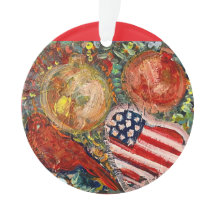Ornamento Pássaro Vermelho, Coração da Bandeira Am