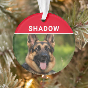 Ornamento Pastor Alemão com Foto do Nome do Cachorro no Nata