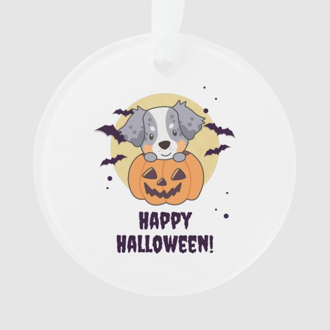 Ornamento Pastor Australiano Em Pumpkin Cute Happy (Frente)